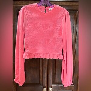 NWT ~ DRESS UP ~ Smocked Blouse ~ Sheer Sleeves ~ Key hole & Ruffle Detail ~ Med
